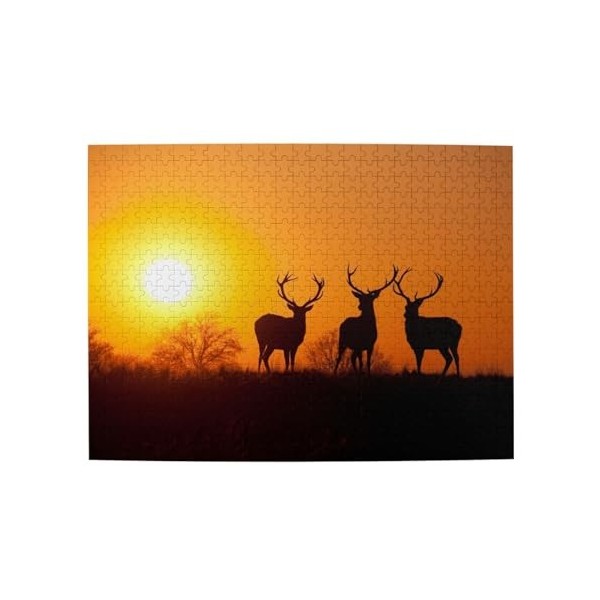 Nature Sunset Cerf Puzzle 500 pièces Puzzle en bois Cadeaux pour adulte Famille Mariage Graduation Cadeau Version verticale