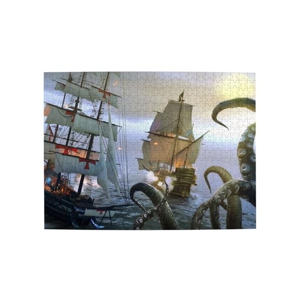 Octopus Kraken Pirate Ship Ocean Print Puzzle 500 pièces Puzzle en bois Cadeaux pour adultes Famille Mariage Graduation Cadea