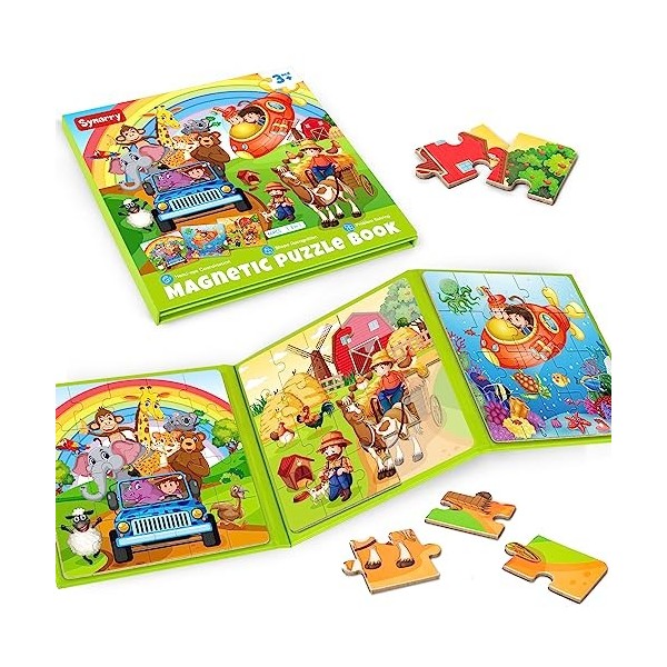 SYNARRY Animaux Jouet Puzzle en Magnétique Enfants pour 2 3 4 5 6 Ans, Puzzles de Animaux de 3×20 Pièces, Jouets Activité de 