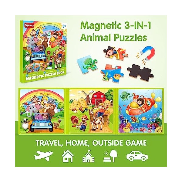 SYNARRY Animaux Jouet Puzzle en Magnétique Enfants pour 2 3 4 5 6 Ans, Puzzles de Animaux de 3×20 Pièces, Jouets Activité de 