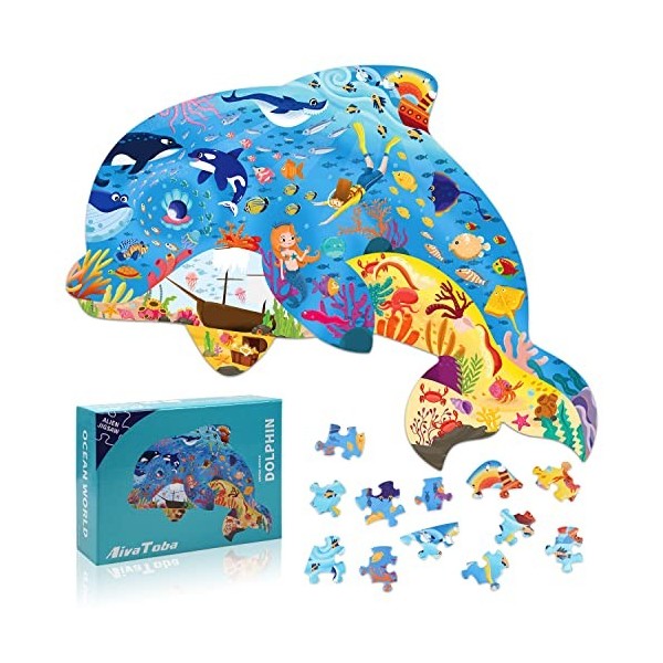 Puzzle de Dauphins pour Enfants, Puzzles de 108 Pièces, Meilleur Cadeau pour Les Enfants de 4 5 6 7 8 9 10 Ans.