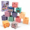Cube Sensoriels Souples a Empiler, Jouet Montessori Educatif Bébé 6 Mois, Jeux Eveil Blocs dactivité, Souple Jouet de Bain e