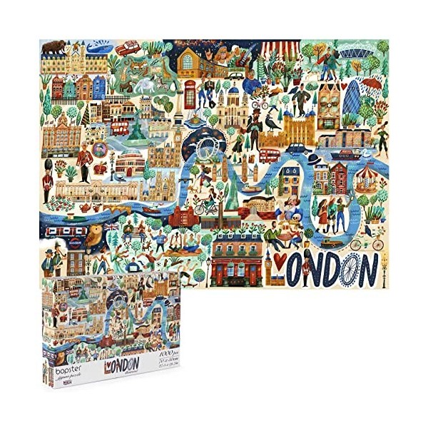 Puzzle de Londres illustré bopster de 1000 pièces en Carton 100% recyclé pour Adultes Adolescents et Enfants 70 x 50 cm