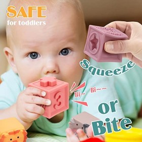 Cube Sensoriels Souples a Empiler, Jouet Montessori Educatif Bébé 6 Mois, Jeux Eveil Blocs dactivité, Souple Jouet de Bain e
