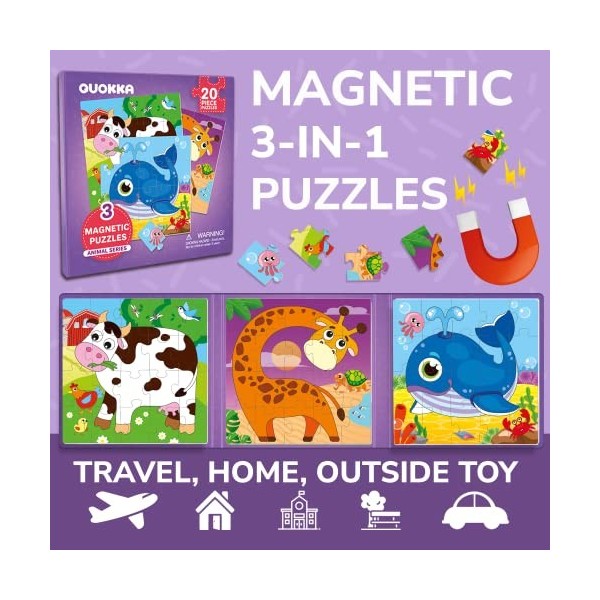 Jeu magnétique de 2 à 3 Contre celui - Activité Puzzle 24 pièces dans lavion pour Les Tout-Petits de Quokka - Jeux de Voyage