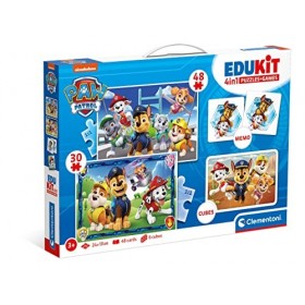 Clementoni - 18291 - Edukit 4 en 1 - PatPatrouille Puzzles De 30 Et 48 Pièces, 6 Cubes Et Un Mémo - Jeu De Cartes Enfants,