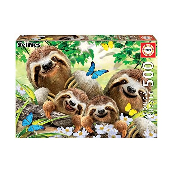 Educa - Puzzle de 500 pièces pour Enfants et Adultes | Série Selfie. Famille de Paresseux. Comprend Fix Puzzle Tail pour lac