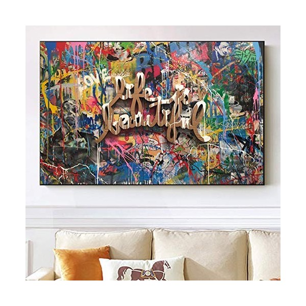 AJleil Puzzle 1000 pièces La Vie est Belle Aquarelle Graffiti Slogan Peinture Art Street Art Photo Puzzle 1000 Pieces Enfant 