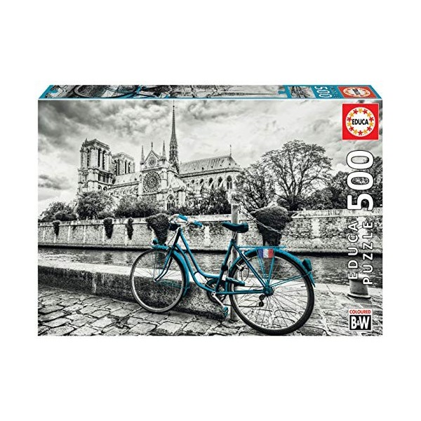 Educa - Puzzle de 500 pièces pour Enfants et Adultes | Serie B&W. Bicyclette près de Notre-Dame. Comprend Fix Puzzle Tail pou