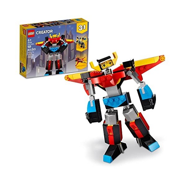 LEGO Creator 3in1 Super Robot 31124 Building Kit Featuring a Robot Toy, a Jet Airplane and a Dragon Model. Creative Gifts for