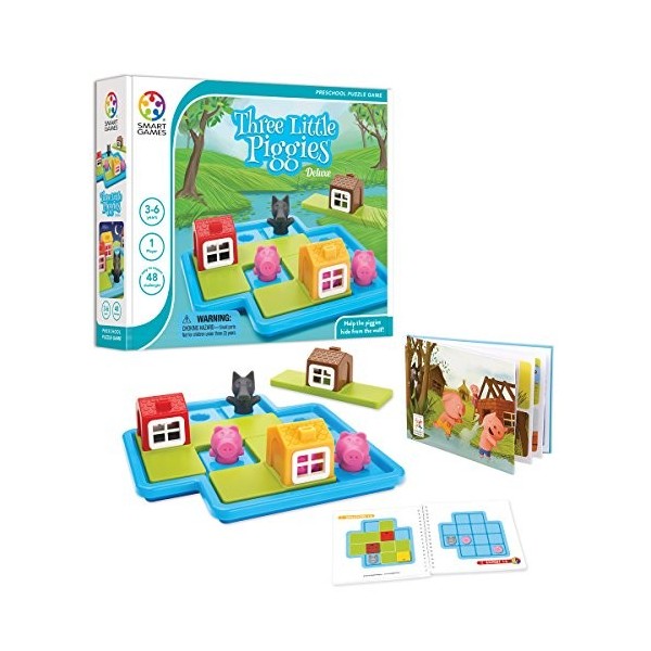 Smart Games - Three Little Piggies Deluxe, Preschool Puzzle Game with 48 Challenges, Picture Story Book Included, 3 - 6 Years
