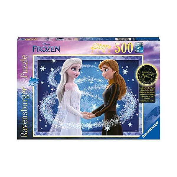 Ravensburger - Puzzle Adulte - Puzzle 500 pièces Star Line phosporescent - A partir de 12 ans - Les sœurs Anna et Elsa / La R