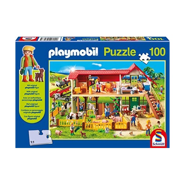 Schmidt Playmobil On the Farm Childrens Jigsaw Puzzle and Figure Set 100-Piece 