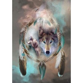 Classique Puzzle Adulte 1000 Pièces Paysage Puzzle en Bois Loup Totem DIY Art Moderne Cadeau Spécial Déco Maison,75X50Cm