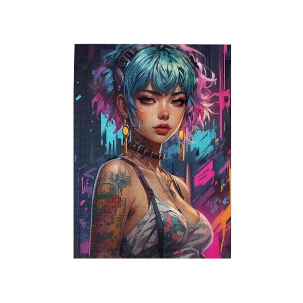 Puzzle de 500 pièces pour adultes Punk Girl Jeu de défi Puzzle en bois Décoration familiale Parfait pour les cadeaux amusants