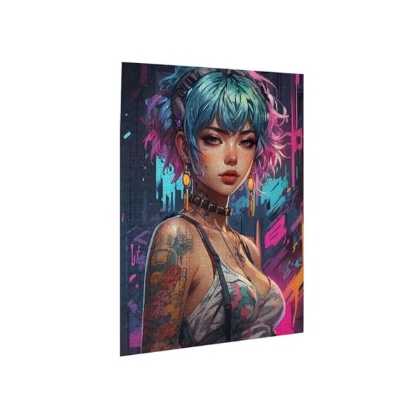 Puzzle de 500 pièces pour adultes Punk Girl Jeu de défi Puzzle en bois Décoration familiale Parfait pour les cadeaux amusants