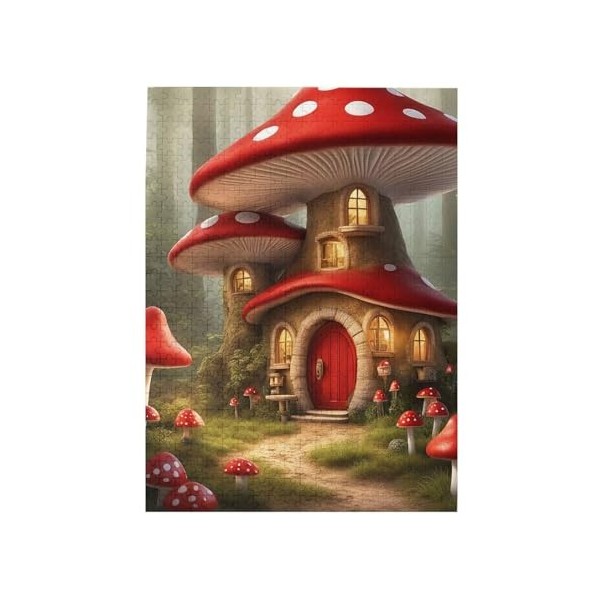 Puzzle de 500 pièces pour adultes - Maison champignon - Jeu stimulant - Puzzle en bois - Décoration familiale - Parfait pour 