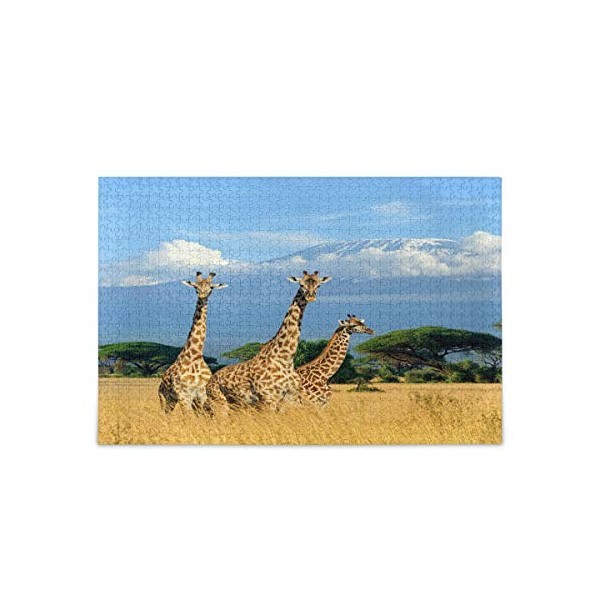 Bigjoke Puzzle en bois 1000 pièces pour adultes Motif girafe africaine Jeu amusant pour adolescents et famille