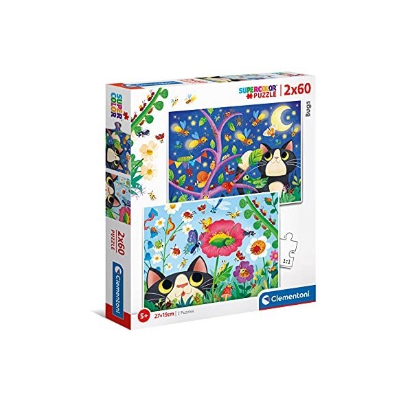Clementoni-Bugs-2x60 Enfant-boîte de 2 Puzzles 60 pièces -fabriqué en Italie, 5 Ans et Plus, 21618