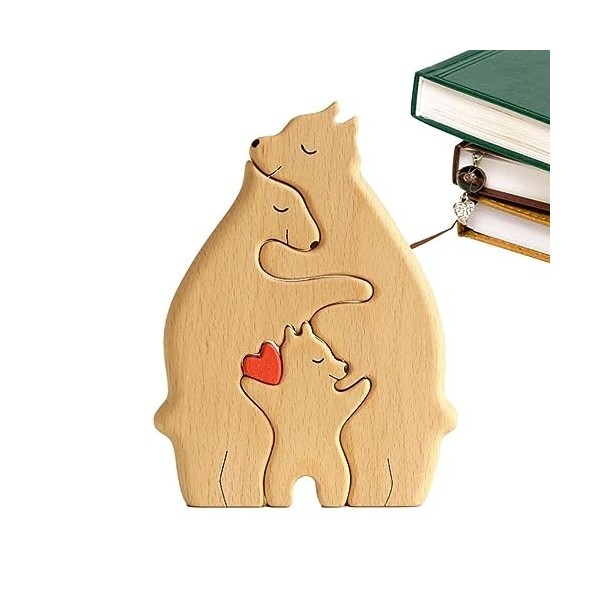 Puzzle en forme de cœur dours, décoration en bois pour la famille, puzzle dours, sculptures dours en bois, décoration de b