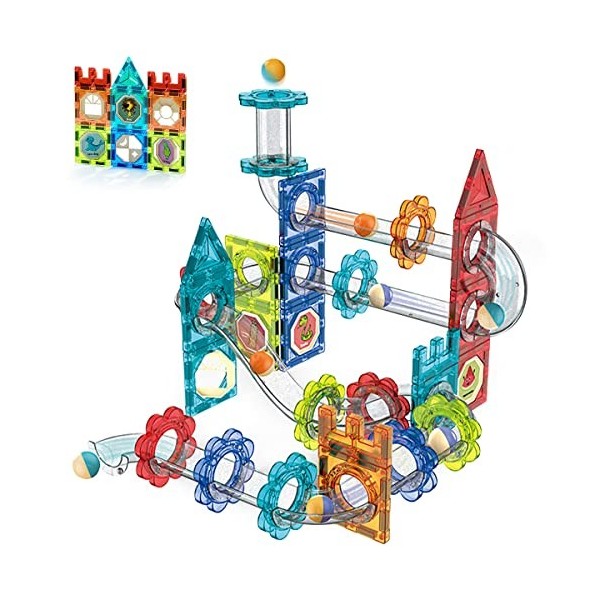 HOMCENT Lot de 74 jouets magnétiques Montessori - Construction magnétique -  Avec blocs colorés - À partir de 3 ans - Train de