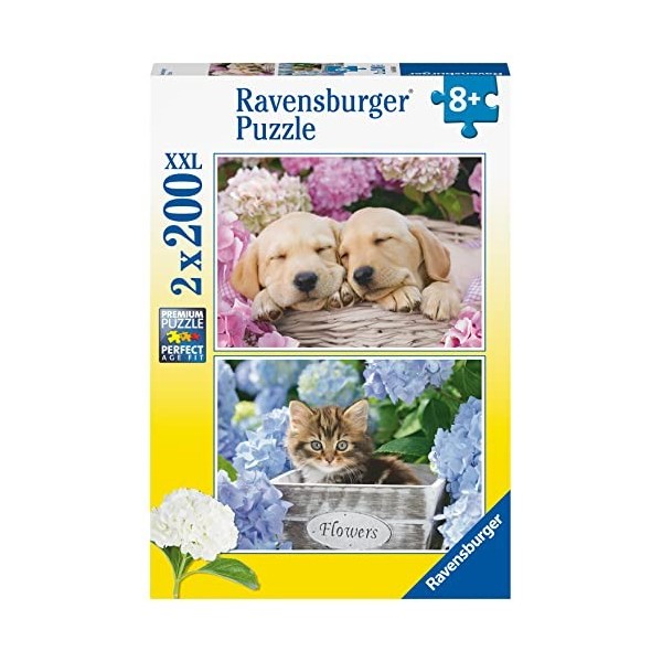 Ravensburger - Puzzle Enfant - Puzzles 2x200 p - Chiens et chaton - Dès 8 ans - 80568