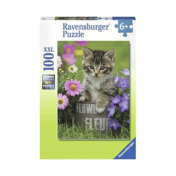 Ravensburger - Puzzle Enfant - Puzzle 100 p XXL - Chaton parmi les fleurs - Dès 6 ans - 10847