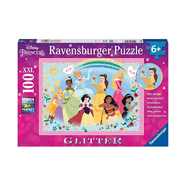 Ravensburger - Puzzle Enfant - Puzzle 100 p XXL - Fortes, belles et courageuses / Disney Princesses Collection Paillettes -