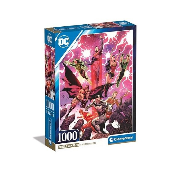 Clementoni DC Comics Justice League – 1000 pièces, Vertical, Divertissement pour Adultes, Puzzle Super-héros, fabriqué en Ita