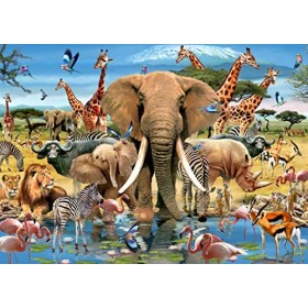 Howard Robinson- Kidicraft-Africana Elephant Puzzle Traditionnel, K22514, Multicolore