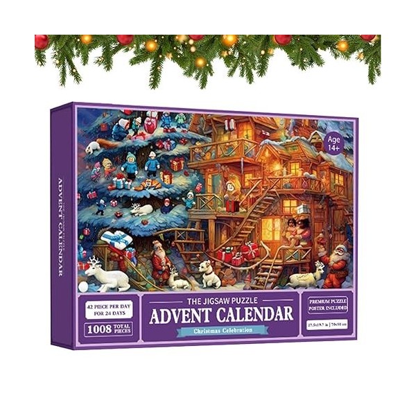 QARIDO 2023 Puzzle Noël, 24 pièces - 1008 pièces pour Adultes et Bambins, Célébration Noël 2023 Puzzles Noël pour Bambins et 