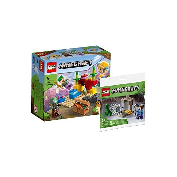 Lego Minecraft Kit de construction pour enfant Le récif corallien 21164 + La grotte en pierre à goutte 30647 