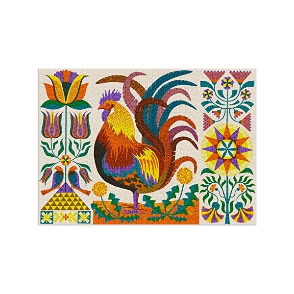 Rooster de Cloudberries - Puzzle de Coq de 1000 pièces Magnifiquement illustré pour Adultes, avec des Couleurs Orange et Jaun