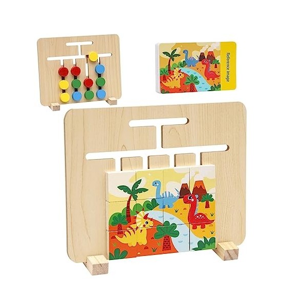 Puzzle coulissant Montessori | Puzzle 2 en 1 avec toboggan et jouets assortis pour dâge préscolaire,Slide Puzzle Board Color