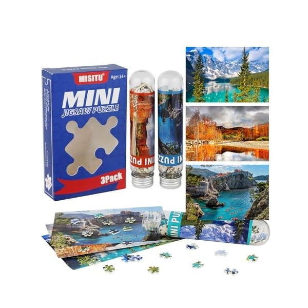 MISITU Lot de 3 Mini Puzzles de 150 pièces pour Adultes Micro Puzzle Difficile Paysage Puzzles