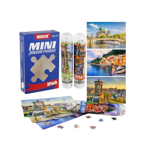 MISITU Lot de 3 Mini Puzzles de 150 pièces pour Adultes Micro Puzzle Difficile Paysage Puzzles