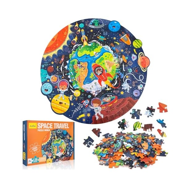 Jouet Puzzle pour Enfants, Puzzle Animaux de 128 Pièces Jeu Educatif Cadeau pour Garçons Filles de 4 5 6 7 8 9 10 Ans et Plus