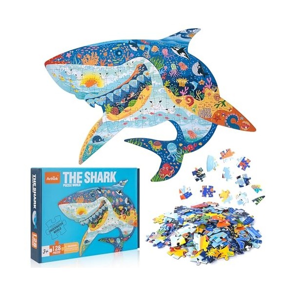 Jouet Puzzle pour Enfants, Puzzle Animaux de 128 Pièces Jeu Educatif Cadeau pour Garçons Filles de 4 5 6 7 8 9 10 Ans et Plus