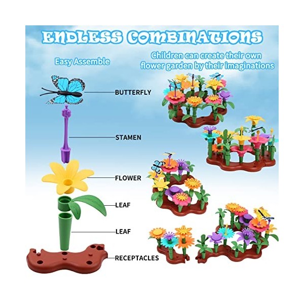Seagoal Jouets de Construction de Jardin de Fleurs pour Fille 3 4 5 Ans |  Jeu Construction Fleurs | Ensembles de Bouquets pou