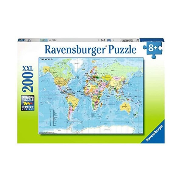 Ravensburger - Puzzle Enfant - Puzzle 200 p XXL - Carte du Monde - Dès 8 ans - 12890