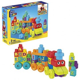 MEGA Bloks Le train des Lettres, jeu de blocs de construction, 60 pièces, jouet pour bébé et enfant de 1 à 5 ans, DXH35