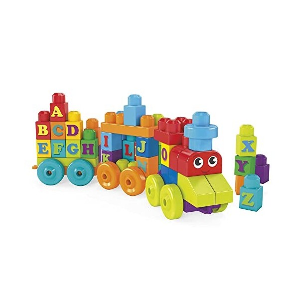 MEGA Bloks Le train des Lettres, jeu de blocs de construction, 60 pièces, jouet pour bébé et enfant de 1 à 5 ans, DXH35