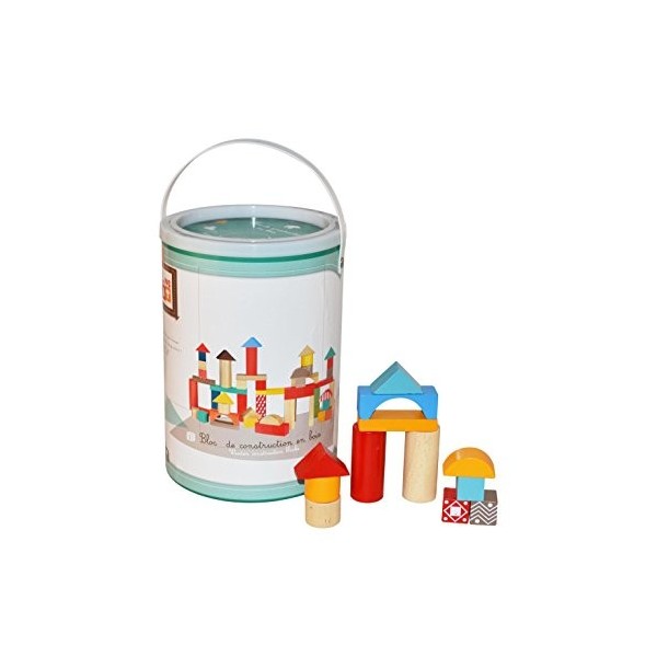 Betoys - Baril de 100 Blocs de construction en Bois, 18 mois to 4 ans- INTEMPOREL, ÉDUCATIF et PRATIQUE - Coloris MULTICOLORE