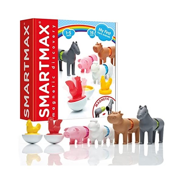 SMARTMAX - Les Animaux de la Ferme - My First Farm Animals - Jouet de Construction Magnétique - 6 Animaux à Assembler - pour 