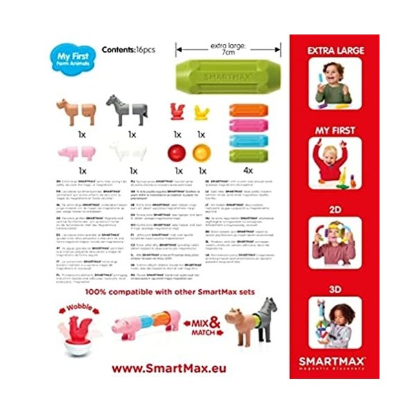 SMARTMAX - Les Animaux de la Ferme - My First Farm Animals - Jouet de Construction Magnétique - 6 Animaux à Assembler - pour 