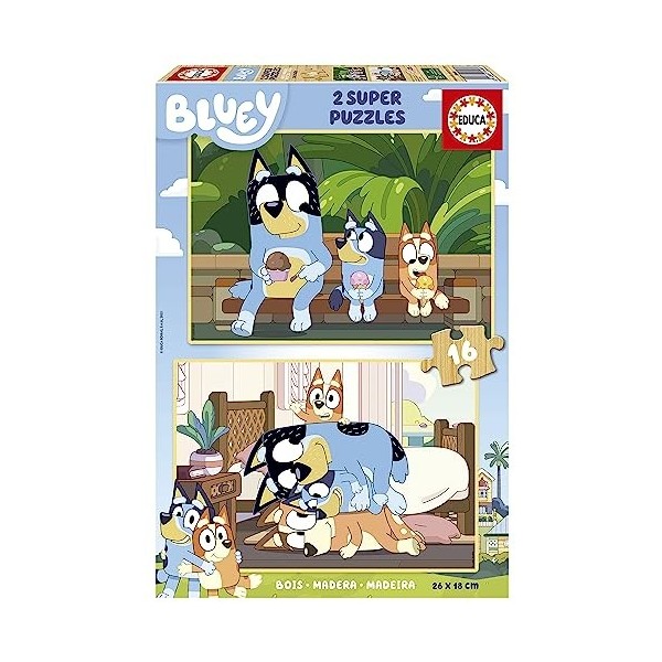 Educa - Bluey : Lot de 2 Puzzles en Bois pour Enfants de 16 pièces chacun. Taille : 26 x 18 cm. Composé de Grandes pièces Par