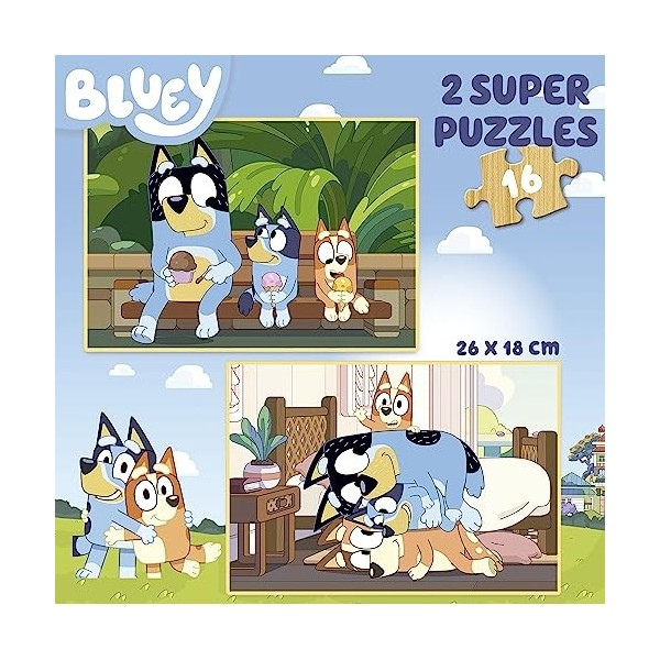 Educa - Bluey : Lot de 2 Puzzles en Bois pour Enfants de 16 pièces chacun. Taille : 26 x 18 cm. Composé de Grandes pièces Par