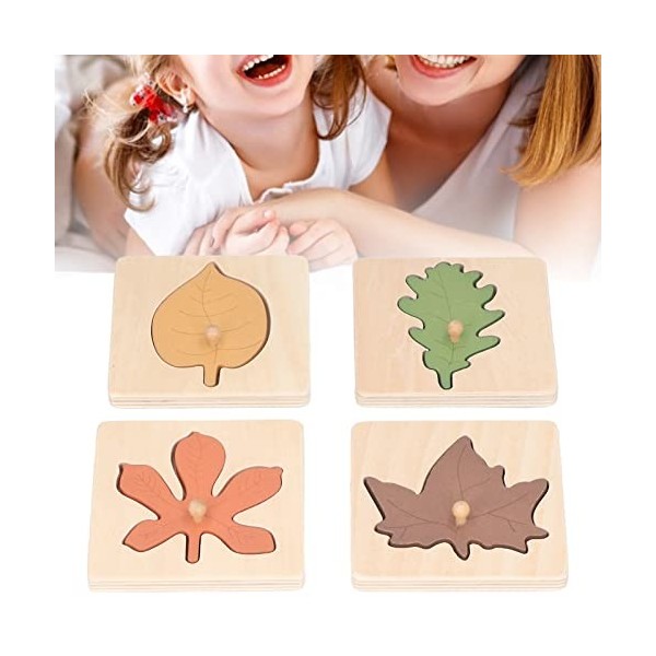 Agatige 4pcs Puzzle Feuille en Bois, Puzzle en Bois Feuilles Puzzles Préscolaires pour Au-Dessus de 3 Ans