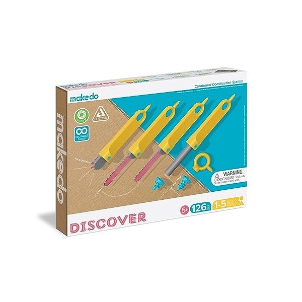 Makedo Explore | Kit d’Outils pour Construction en Carton Recyclé 50 Pièces | Jouet dapprentissage STEM + Steam Éducatif e