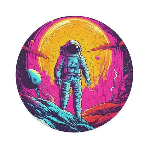 Neon Astronaut Rond Puzzle Adultes Amusant 68 Pièces Décoration De La Maison Soulagement du Stress Jeu Éducatif Jouet Jeu Int